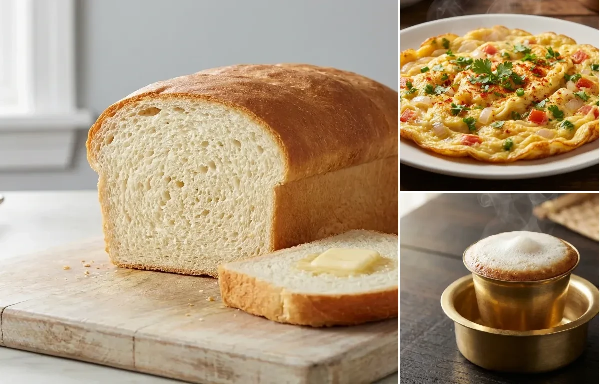 White Bread with Masala Omelette and Filter Coffee