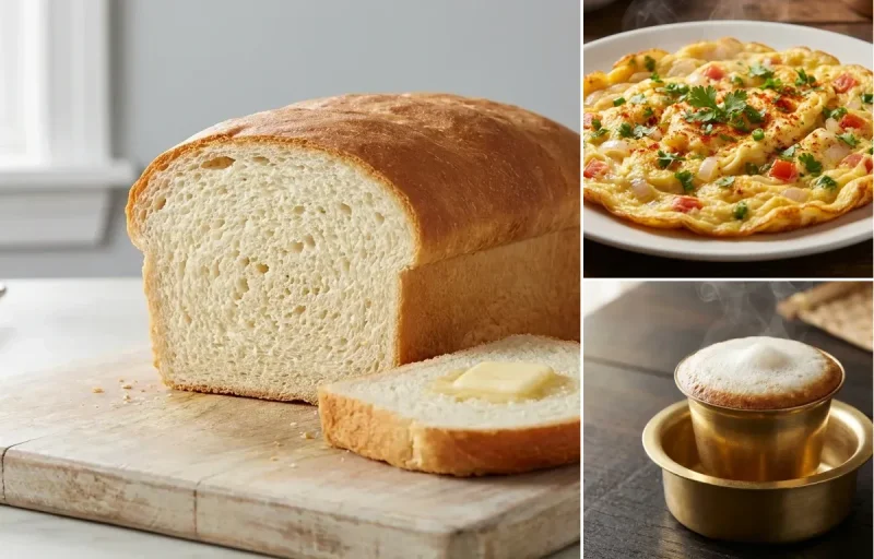White Bread with Masala Omelette and Filter Coffee