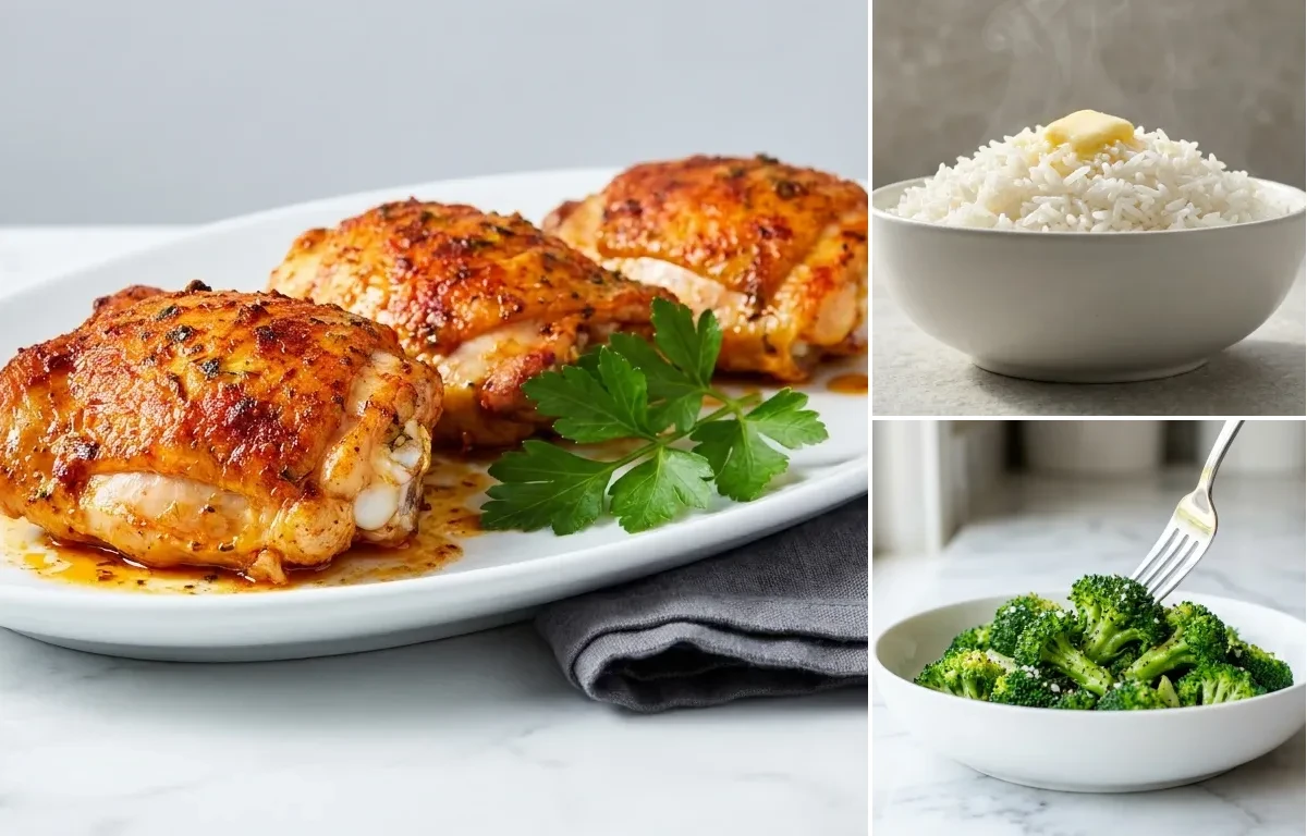 White Rice with Baked Chicken Thighs with Garlic and Paprika
