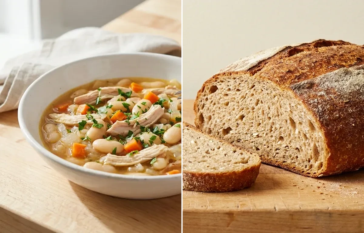 Whole Grain Bread with Chicken and White Bean Stew with Kale