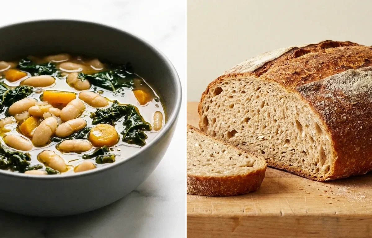 Whole Grain Bread with White Bean and Kale Stew with Rosemary