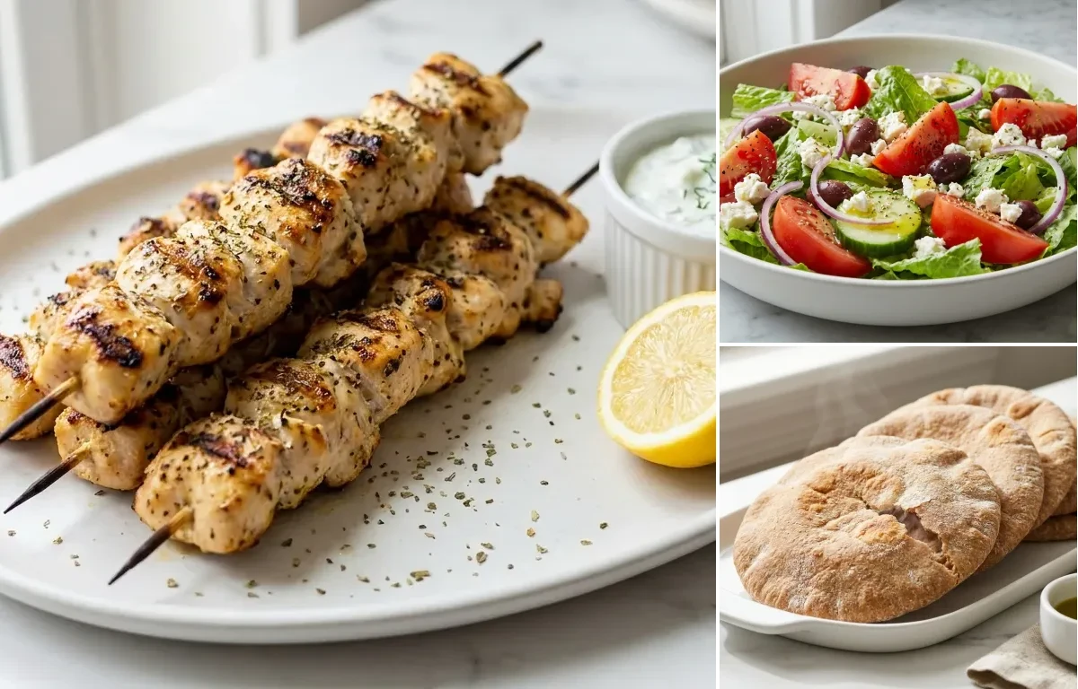 Whole Grain Pita with Chicken Souvlaki with Tzatziki with Greek Salad