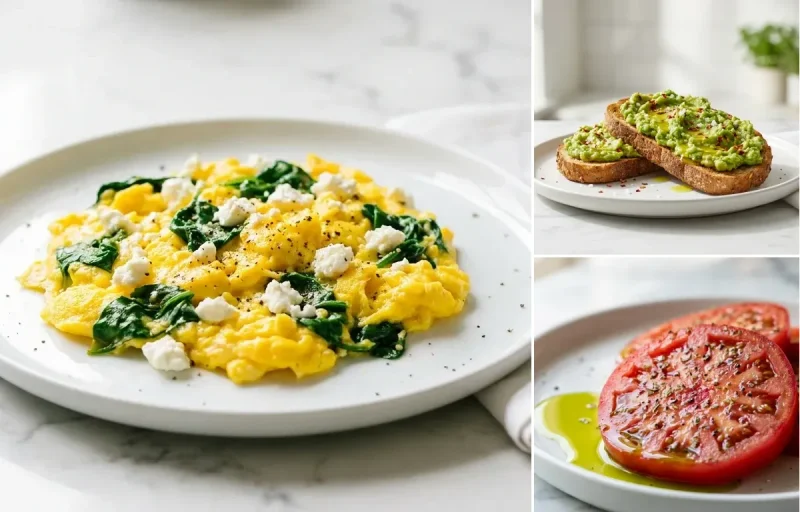 Whole Grain Toast with Egg Scramble with Feta and Spinach