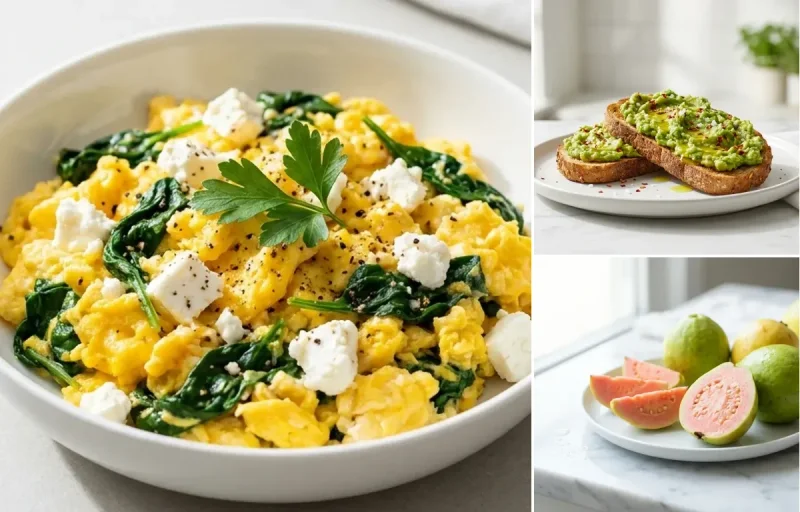 Whole Grain Toast with Spinach Feta Scramble