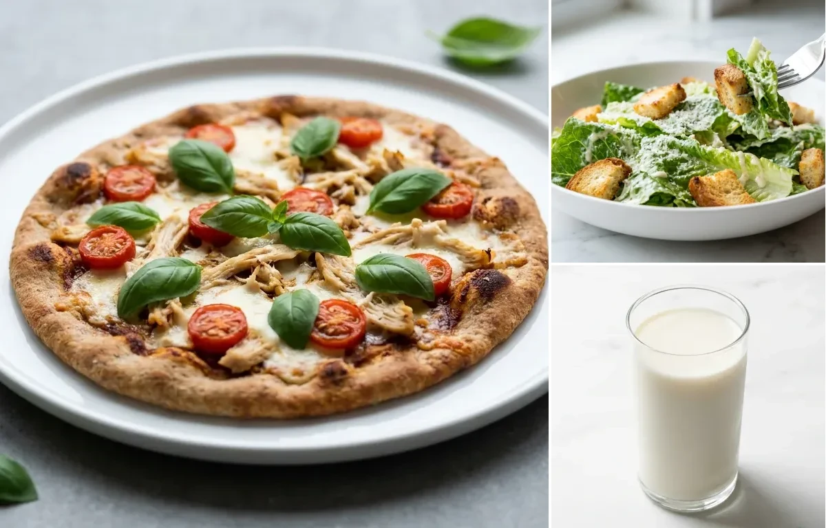 Whole Wheat Flatbread Pizza with Glass of Milk