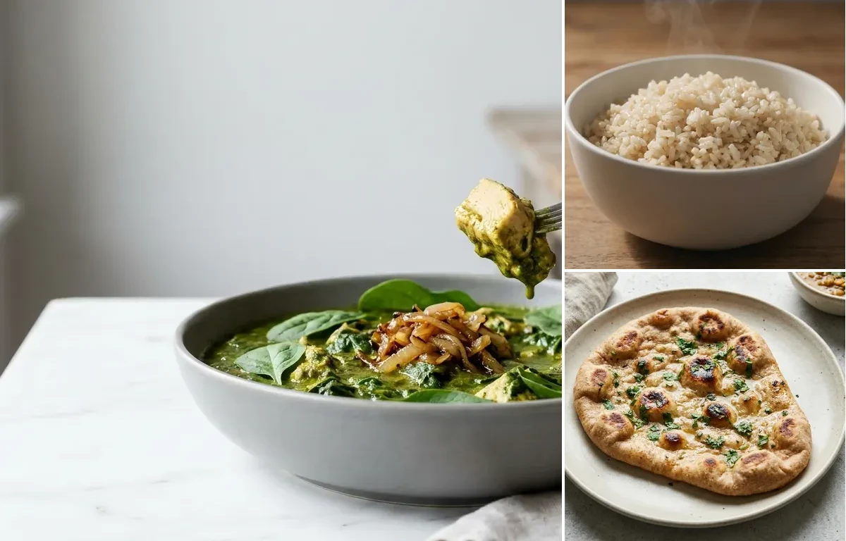 Whole Wheat Naan with Chicken Spinach Curry with Steamed White Rice