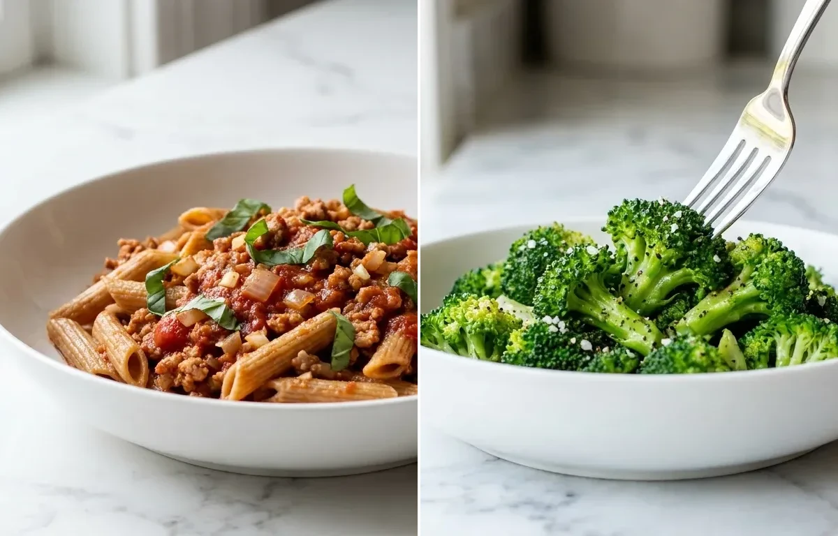 Whole Wheat Pasta with Ground Turkey Red Sauce