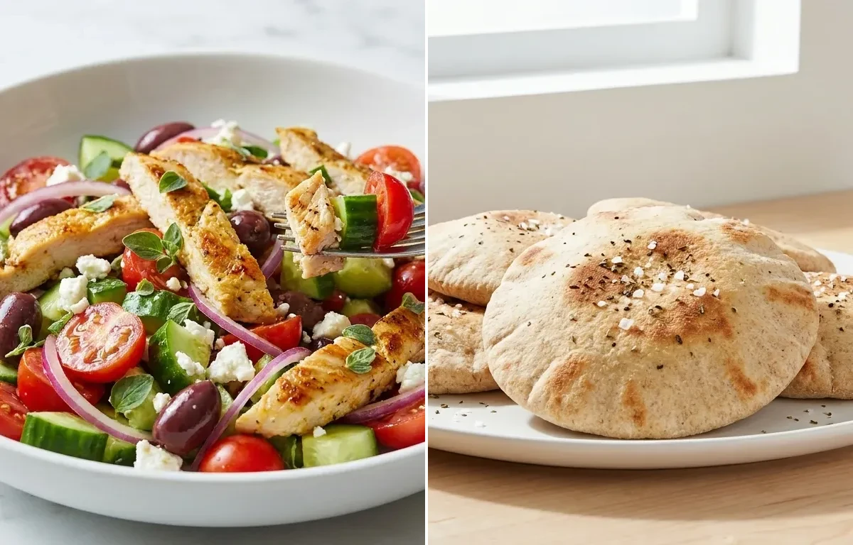 Whole Wheat Pita with Greek Salad with Chicken