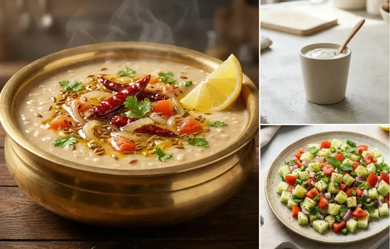 Whole Wheat Roti with Tandoori Tofu Bowl, Urad Dal Tadka, Plain Yogurt Cup and No-Salt Lemon Cucumber Kachumber
