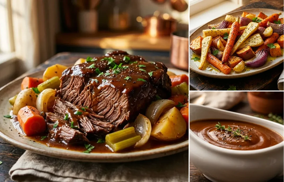 Yankee Pot Roast with Roasted Root Vegetables and Brown Gravy