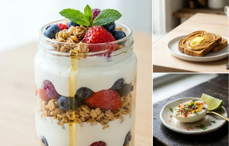 Yogurt Parfait with Toast with Peanut Butter