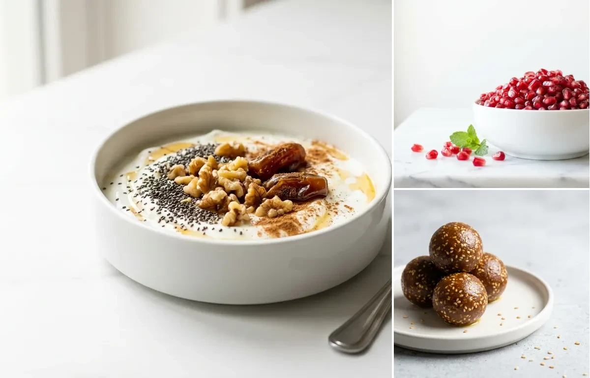 Yogurt with Chia and Walnuts with Pomegranate + supplement + iron