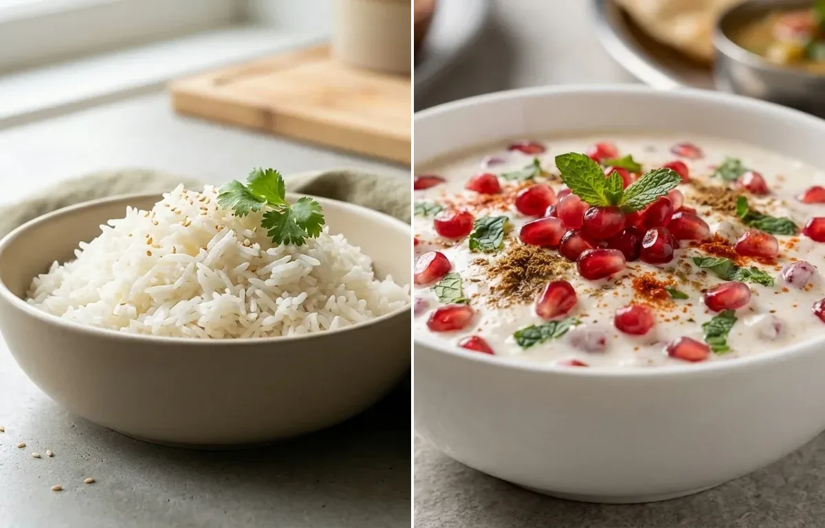 Zoodles With Pesto And Grilled Chicken with Cooked White Rice Half Cup and Pomegranate Raita