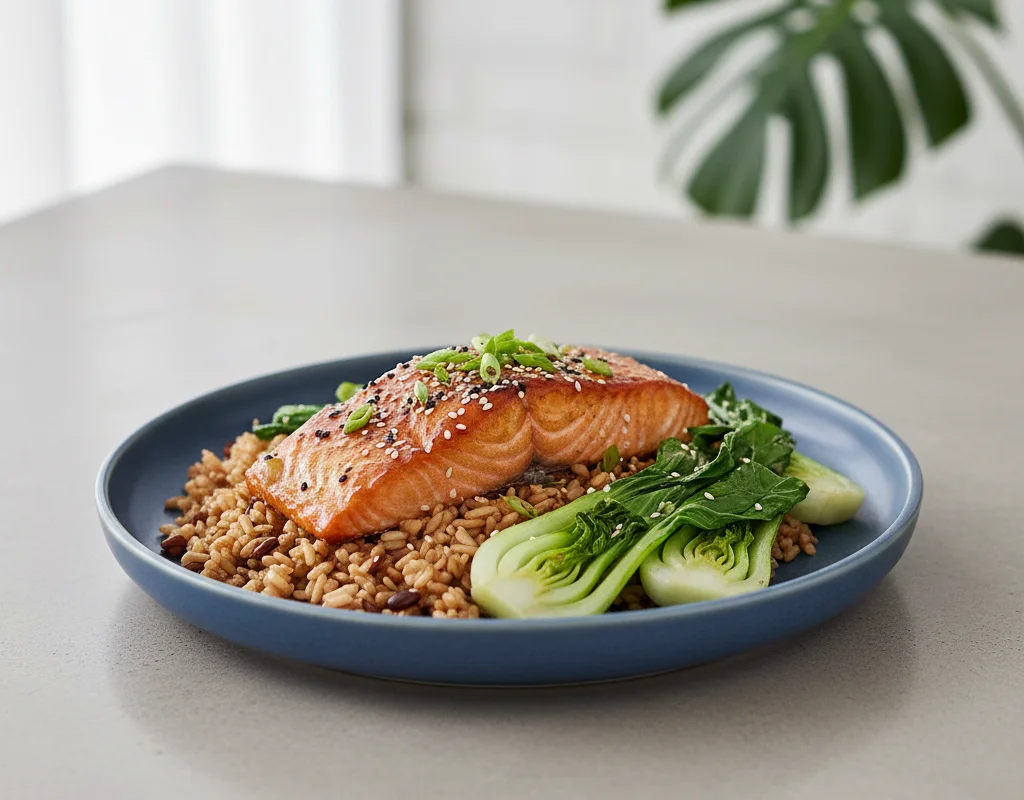 Miso-Glazed Salmon With Brown Rice And Bok Choy