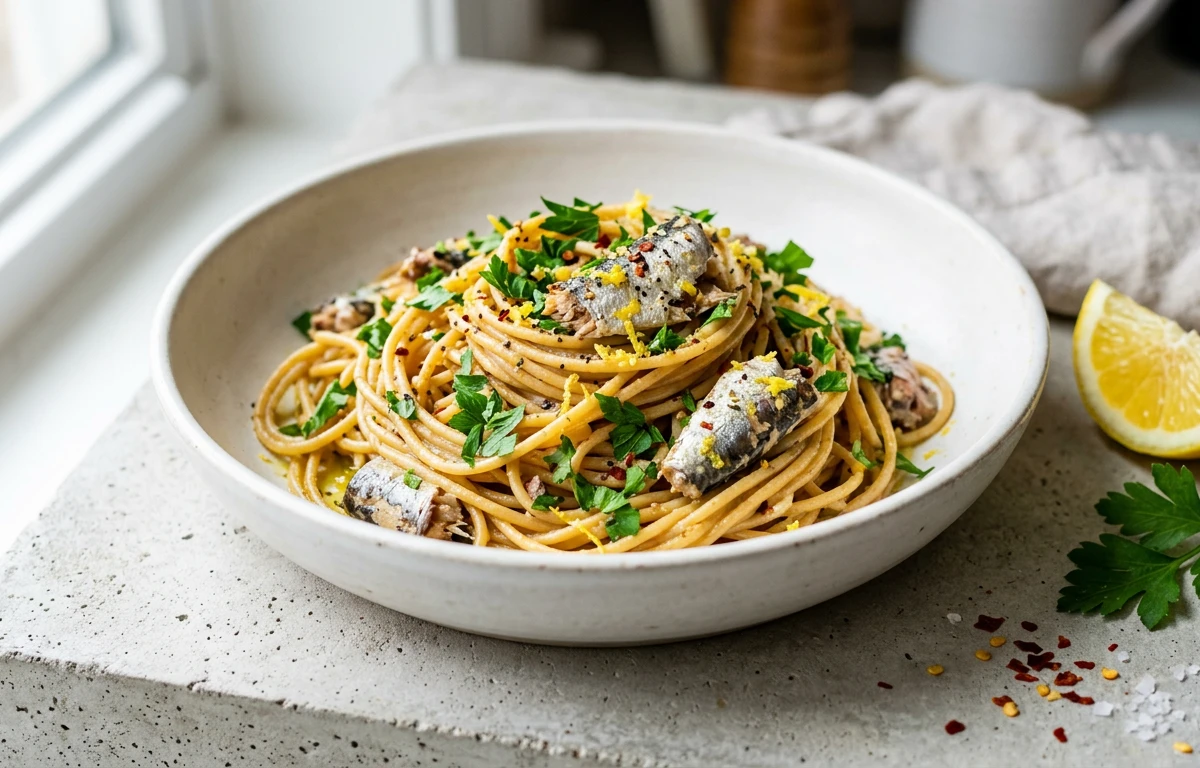 15-Minute Lemon Herb Sardine Pasta