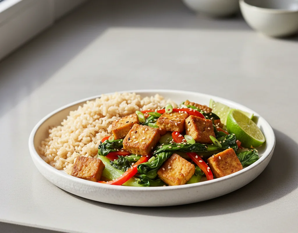 Tempeh And Bok Choy Stir-Fry With Brown Rice