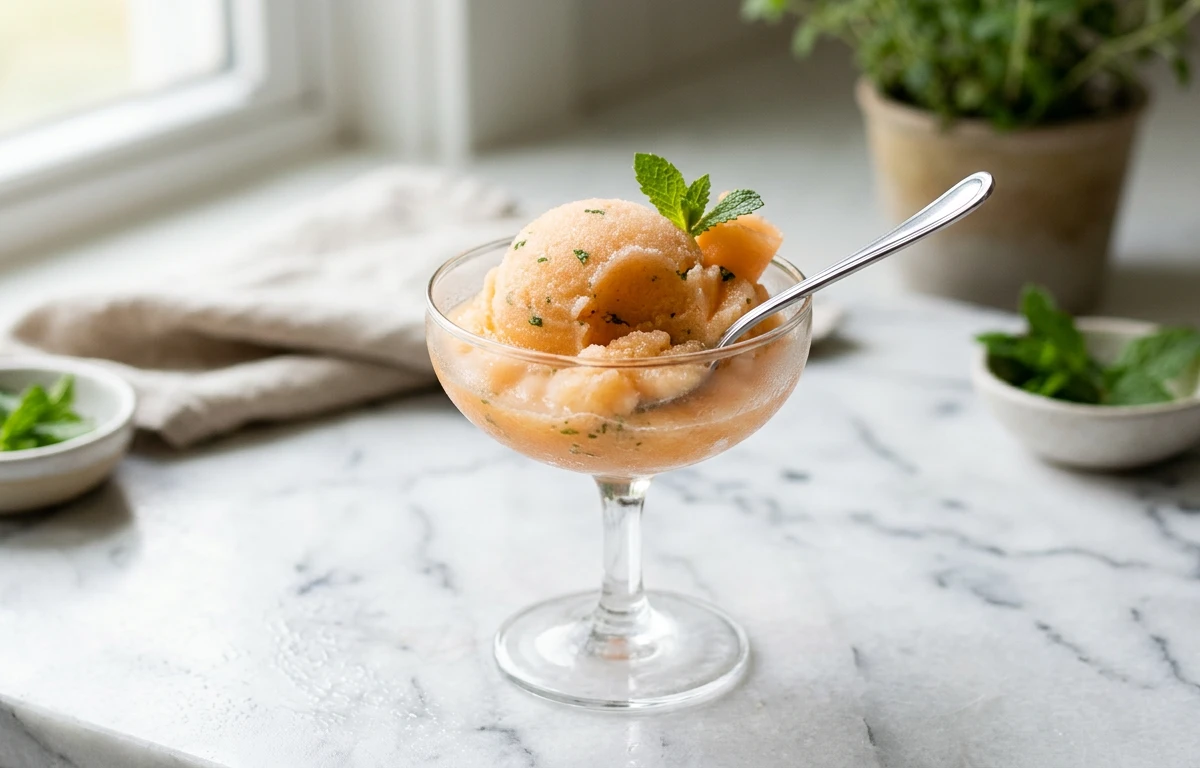 2-Ingredient Cantaloupe-Mint Sorbet