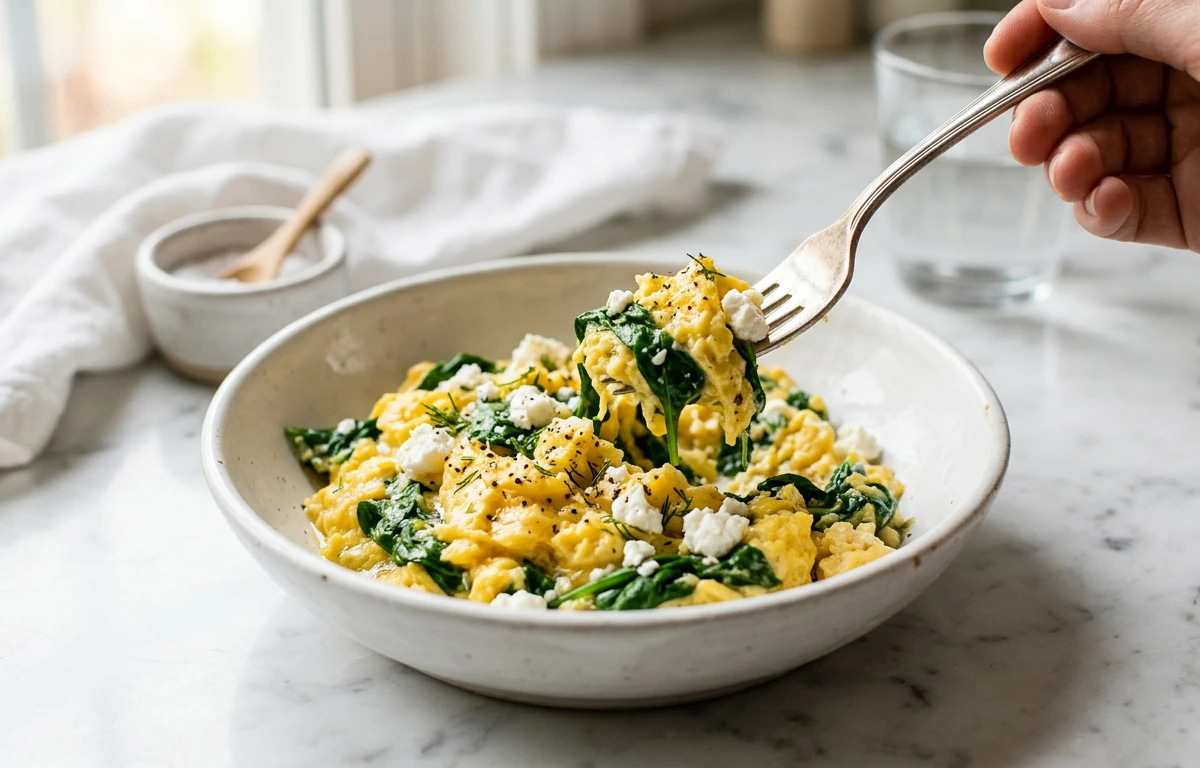 5-Minute Spinach & Feta Scramble