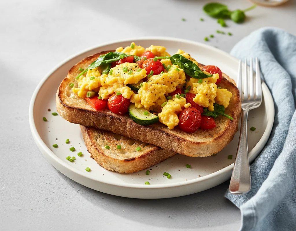 Scrambled Eggs with Veggies on Toast