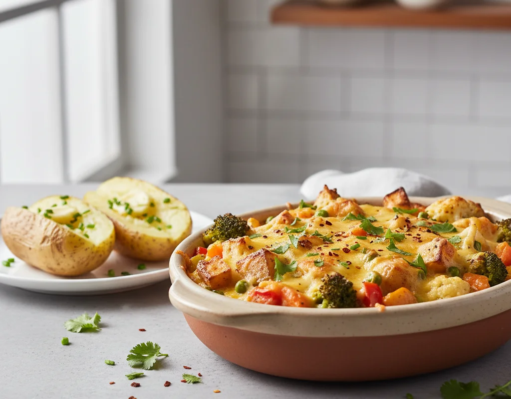 Cheesy Vegetable Casserole with Baked Potato