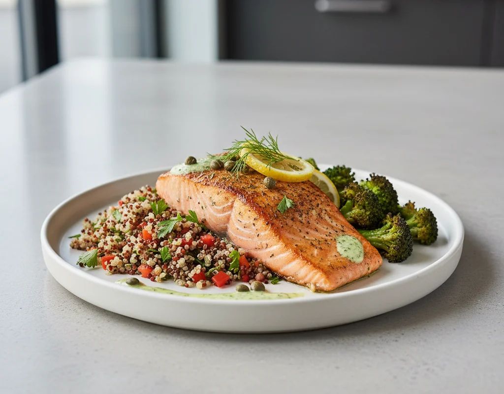 Baked Salmon With Quinoa And Broccoli