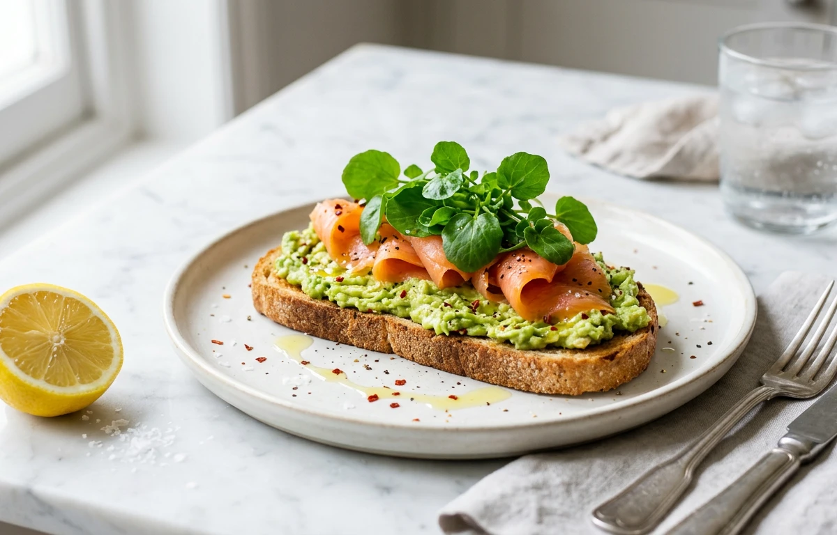 Avocado & Watercress Toast with Smoked Salmon
