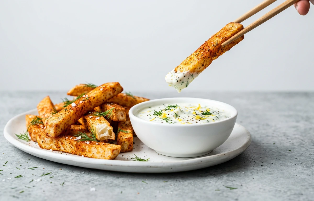 Baked Taro Fries with Lemon-Dill Yogurt Dip