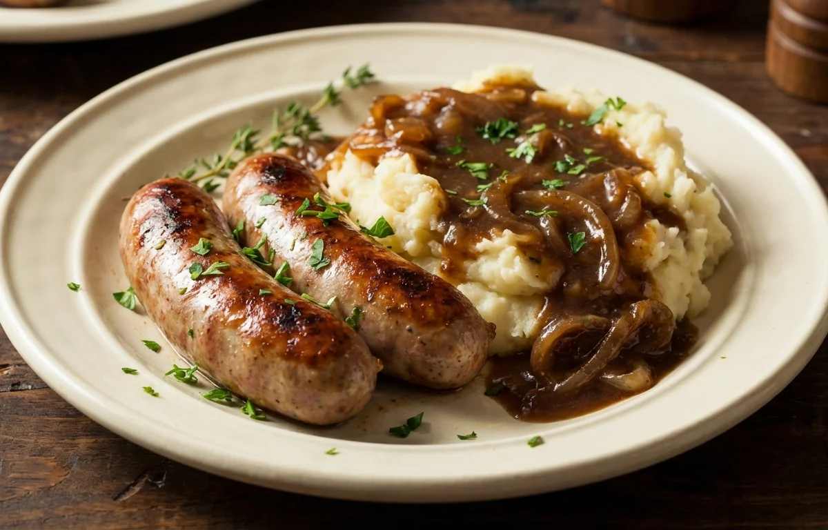 Bangers and Mash with Onion Gravy