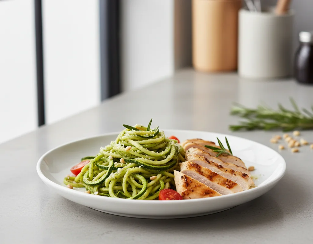 Zoodles With Pesto And Grilled Chicken