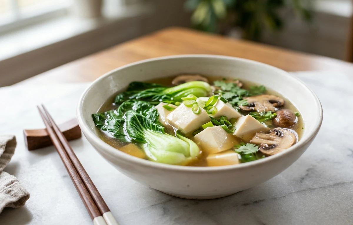 Bok Choy, Tofu & Mushroom Soup