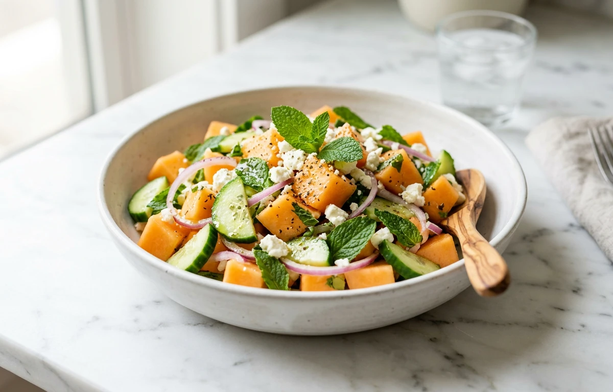 Cantaloupe & Cucumber Feta Salad