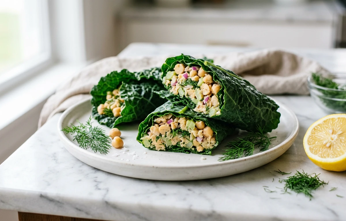 Chickpea Salad Kale Wraps