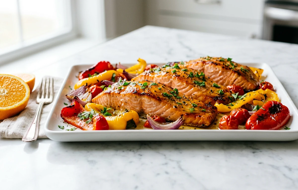 Citrus-Glazed Salmon with Roasted Peppers