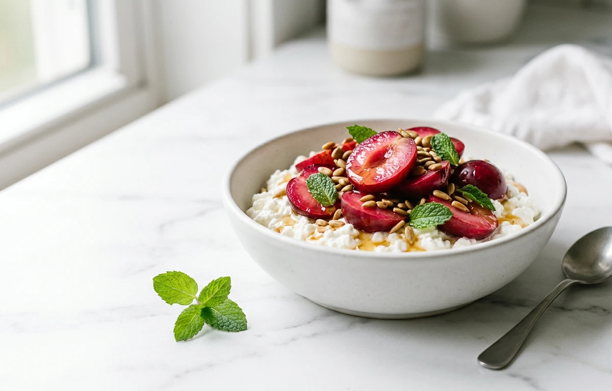 Cottage Cheese with Sliced Plums