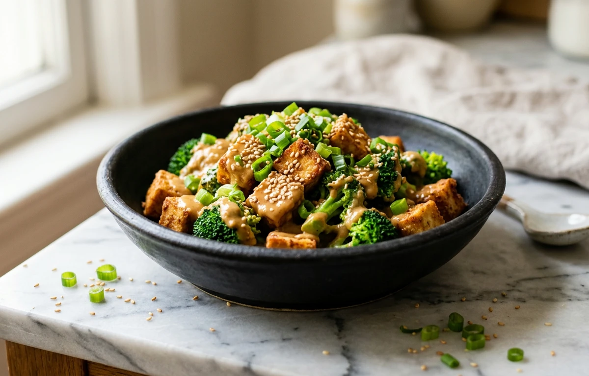 Crispy Baked Tofu with Peanut Sauce