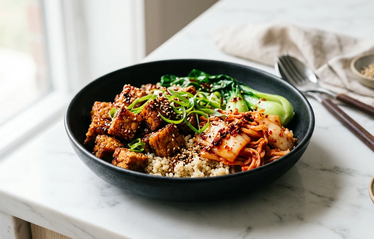 Crispy Tempeh Bowl with Kimchi