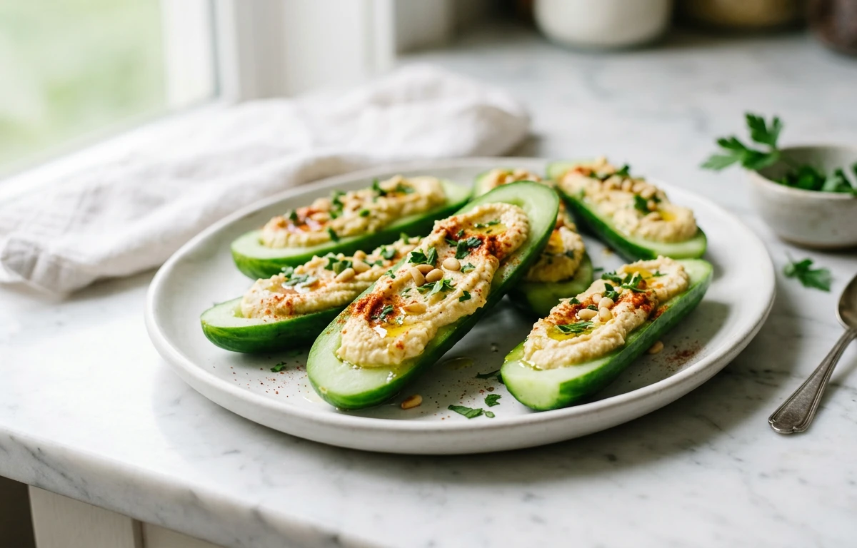 Cucumber Hummus Boats