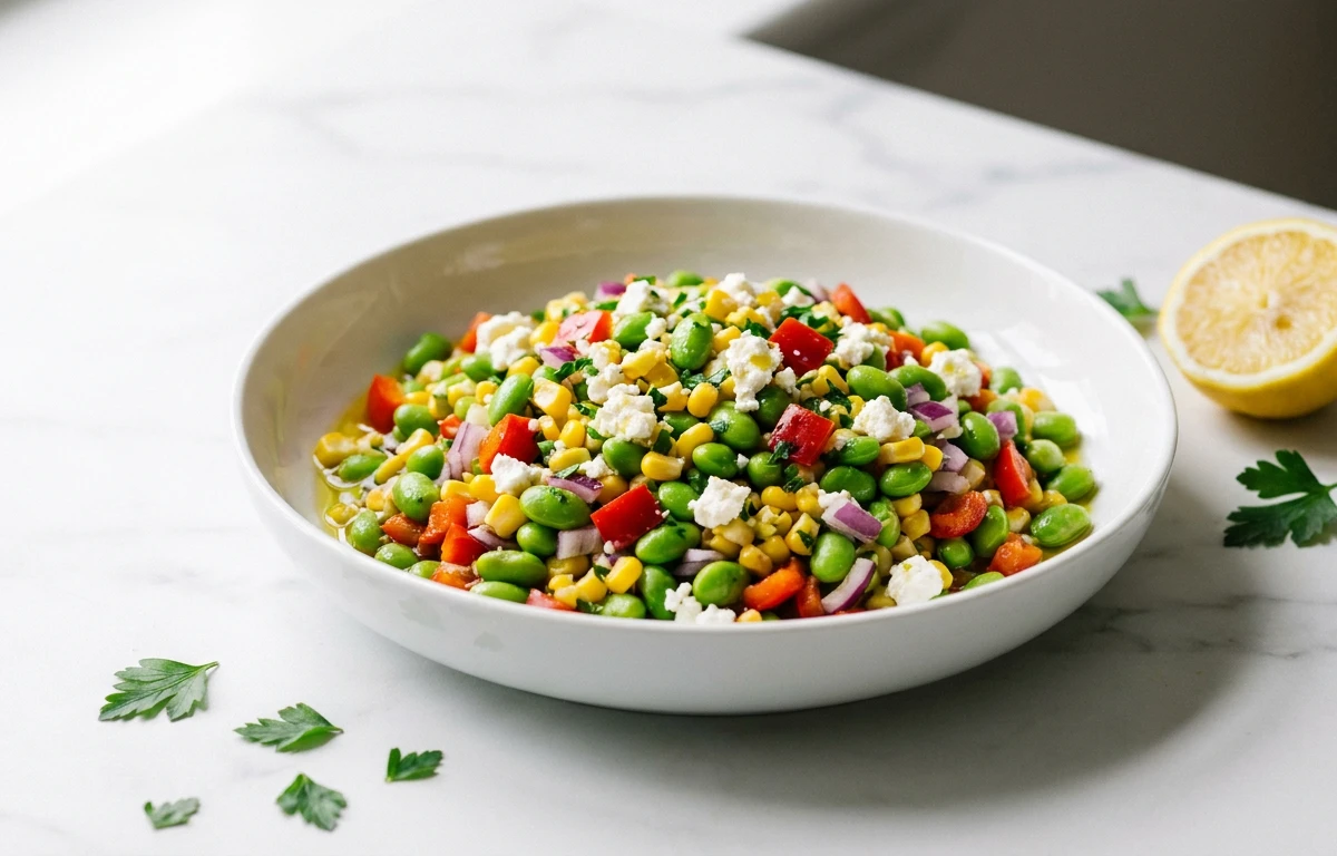 Edamame, Corn & Feta Salad