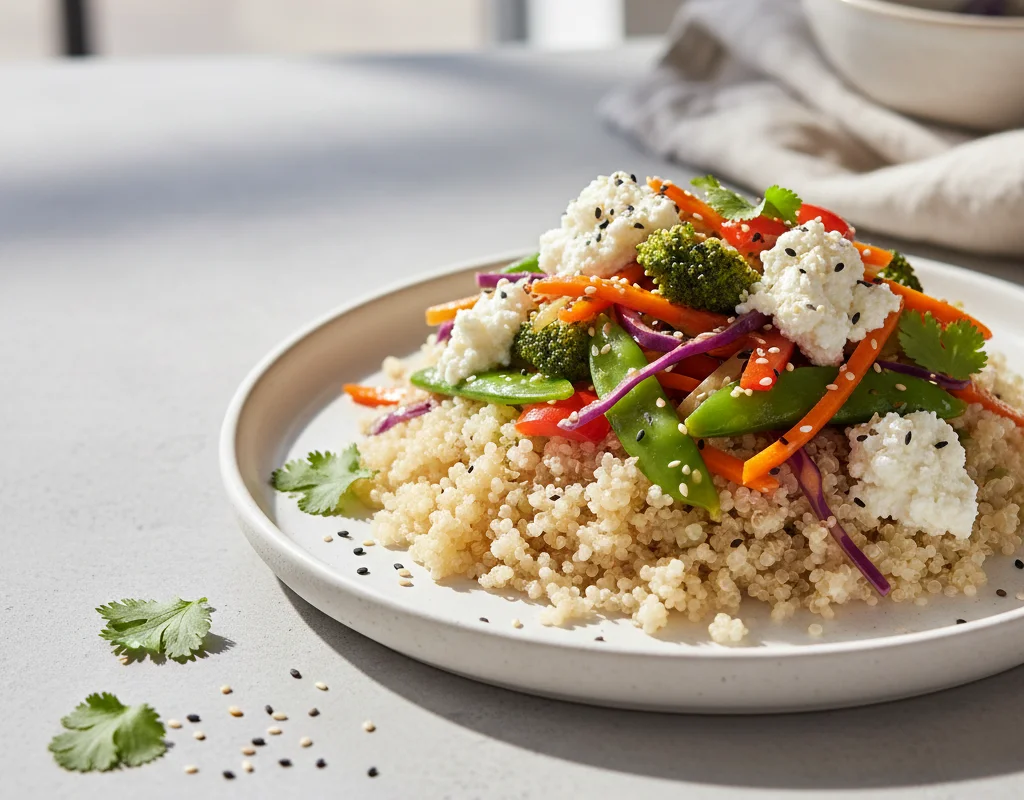 Vegetable Stir-Fry with Quinoa and Cottage Cheese
