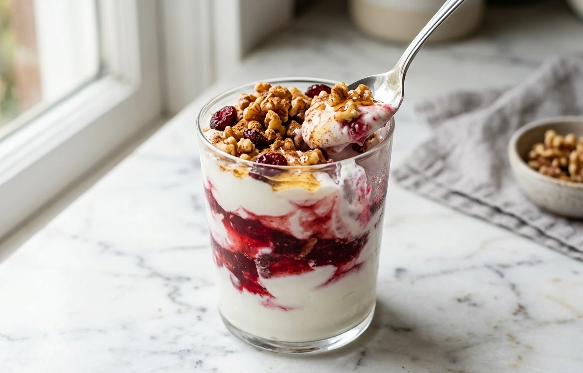 Greek Yogurt Parfait with Cranberry Swirl