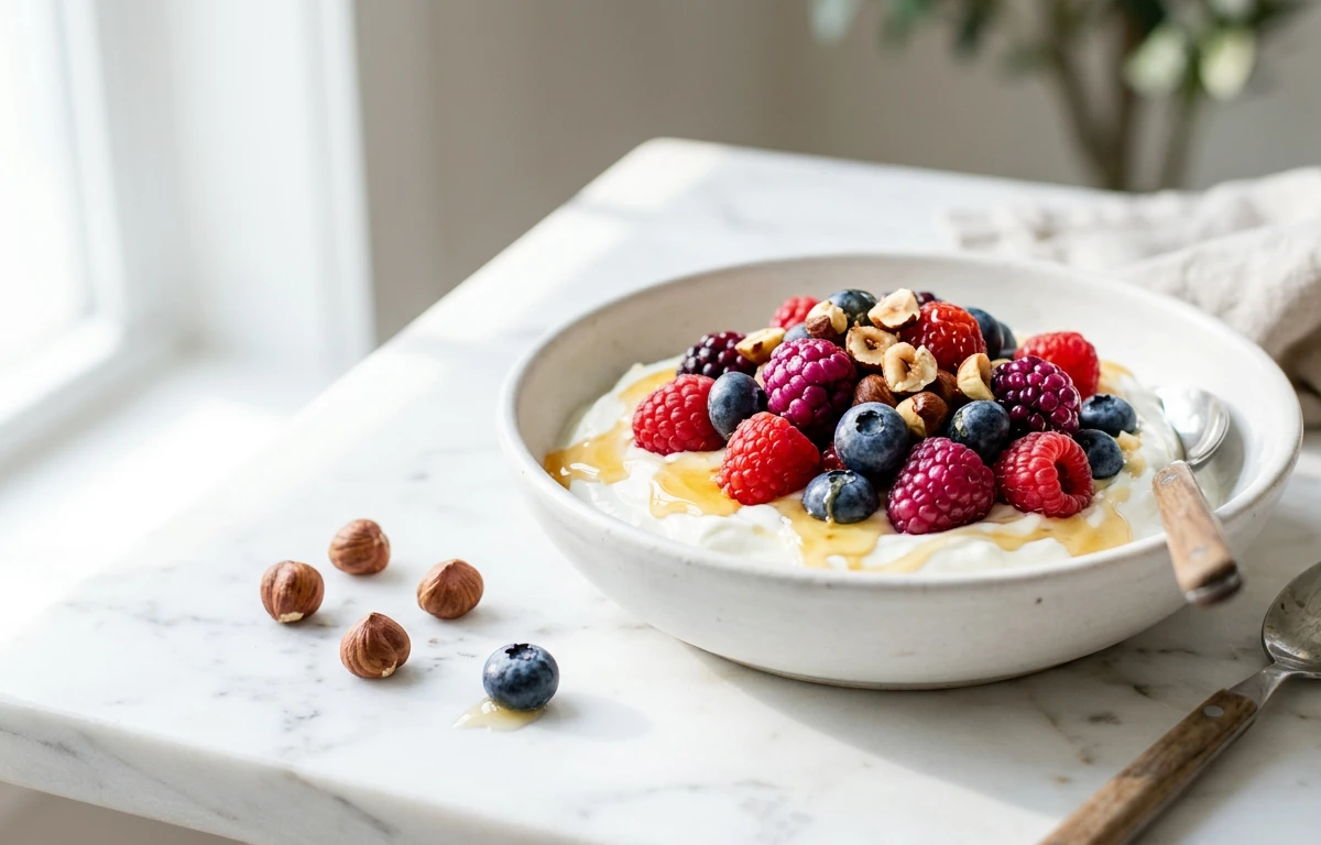 Greek Yogurt with Berries & Hazelnuts