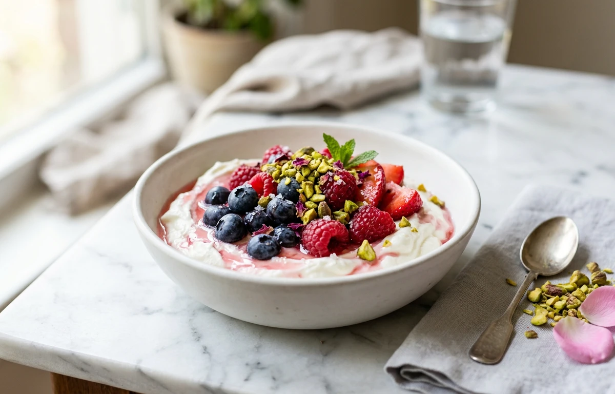 Greek Yogurt with Berries & Pistachios