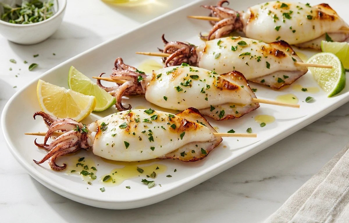 Grilled Herb & Lemon Squid Skewers