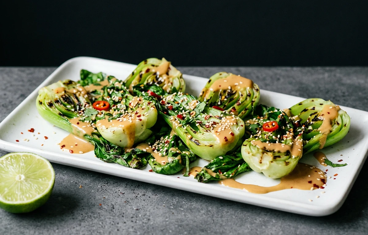 Grilled Pak Choi with Peanut Drizzle