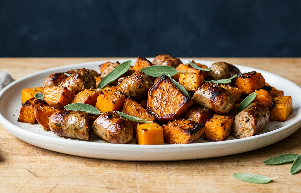 Harvest Roast with Sausage, Sweet Potato & Pumpkin