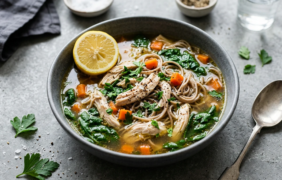 Hearty Chicken & Greens Bone Broth Soup