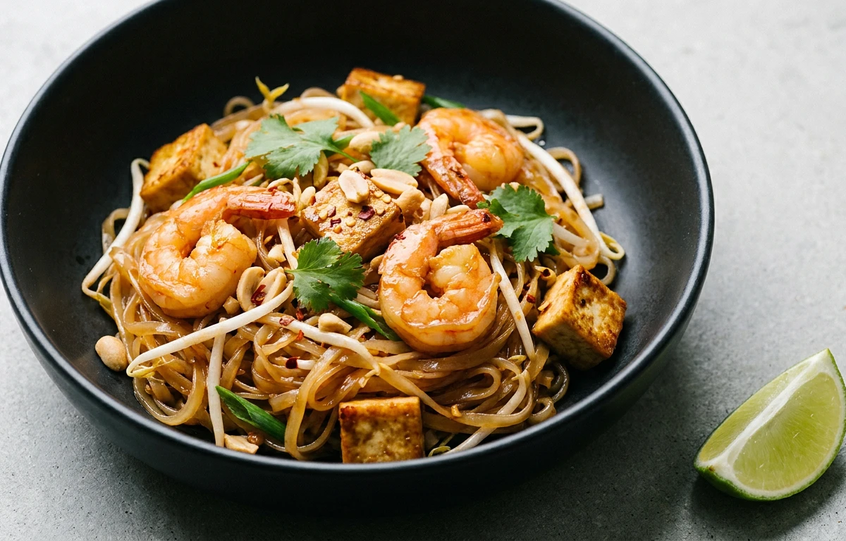 Homemade Pad Thai with Shrimp or Tofu