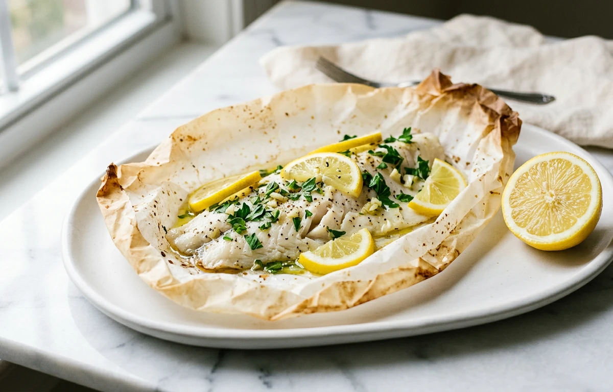 Lemon Herb Baked Basa in Parchment