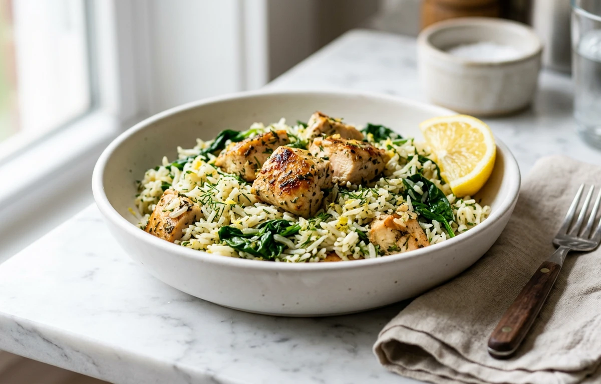 Lemon Herb Rice with Chicken & Spinach