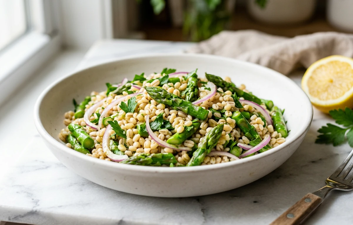 Lemony Barley Salad with Asparagus